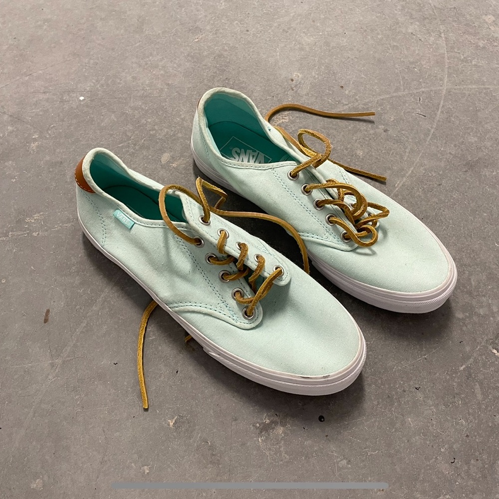 Vans Mint Green Canvas Sneakers with Brown Laces